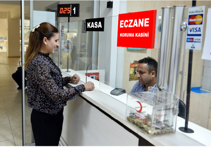 ECZANE VİRÜS SAĞLIK KABİNİ VEZNE TARZI BANKO ÖNÜ